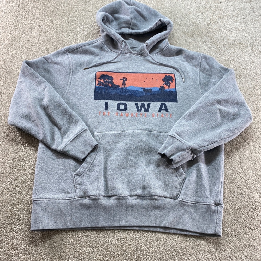 State of Mine Sweatshirt Mens‎ Large Gray Iowa The Hawkeye State Graphic Hoodie